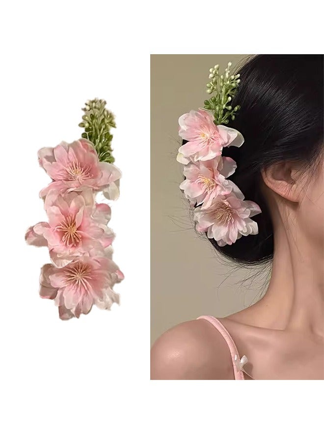 Large Flower Hair Comb Pink Floral Hair Side Comb Hawaiian Hair Clip Bohemian Hair Accessories for Women - Image 1