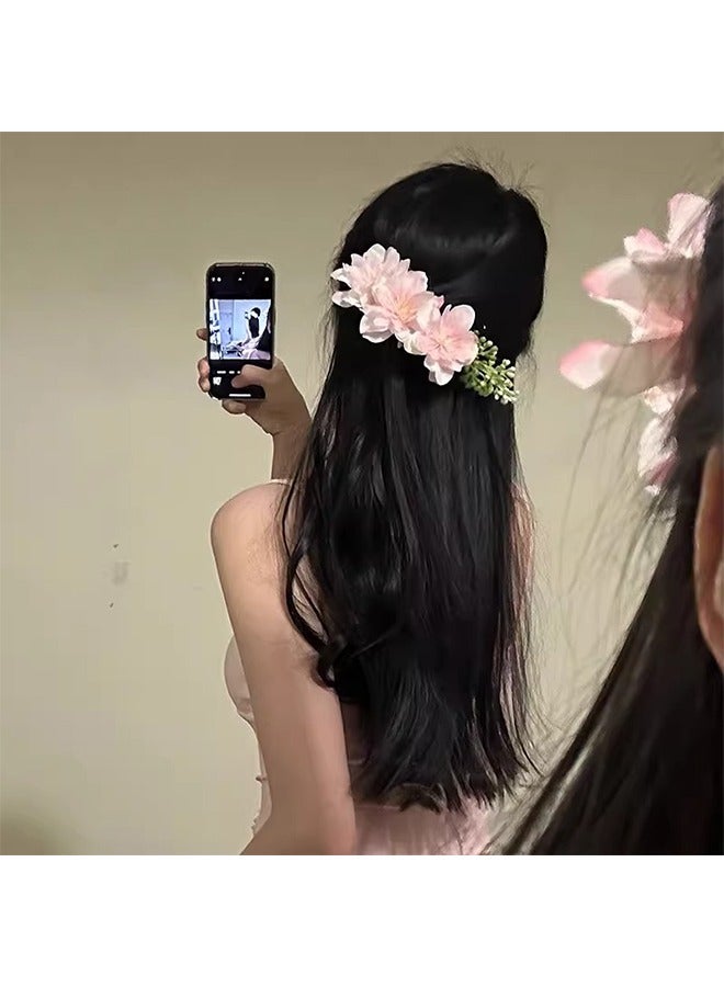 Large Flower Hair Comb Pink Floral Hair Side Comb Hawaiian Hair Clip Bohemian Hair Accessories for Women - Image 4