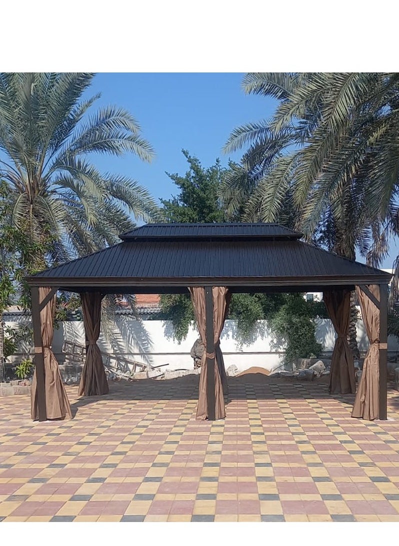 Swin Furniture - Swin 3.65x6meters Spacious and Sturdy Aluminum Garden Pergola Gazebo for Family Gathering Brown - Image 1