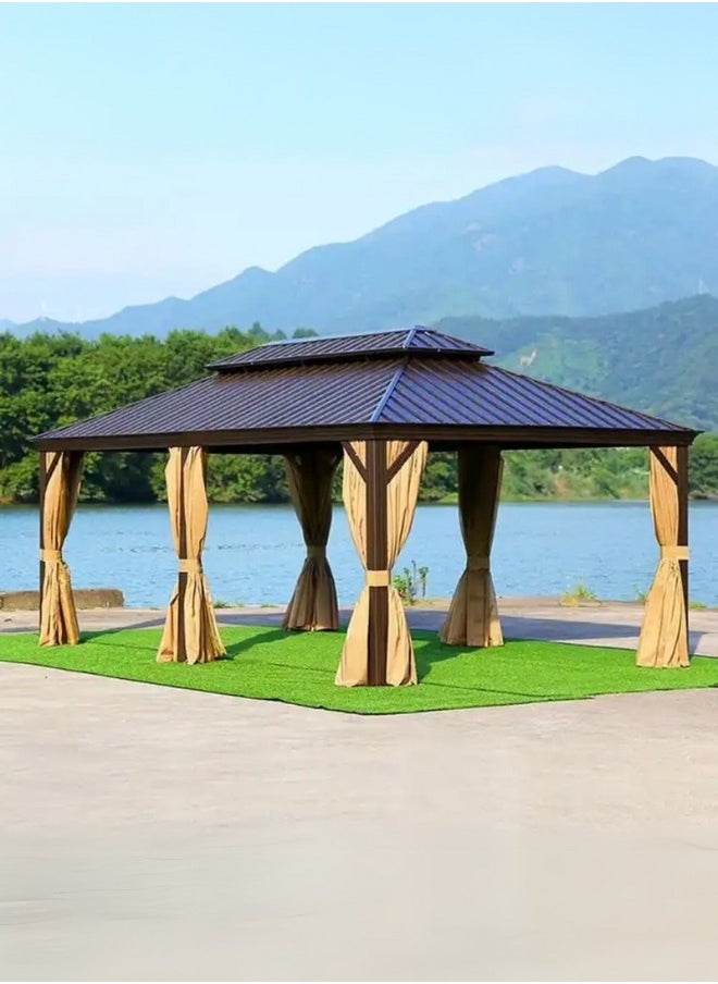 Swin Furniture - Swin 3.65x6meters Spacious and Sturdy Aluminum Garden Pergola Gazebo for Family Gathering Brown - Image 1
