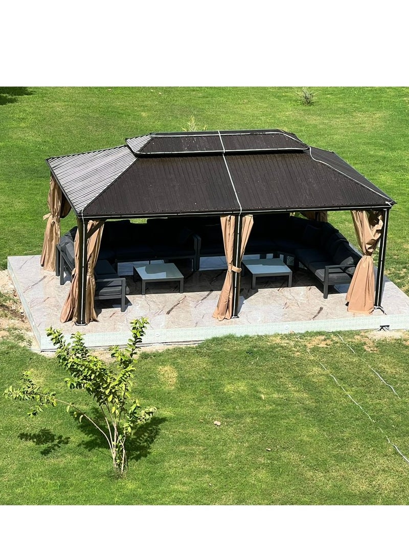 Swin Furniture - Swin 3.65x6meters Spacious and Sturdy Aluminum Garden Pergola Gazebo for Family Gathering Brown - Image 1