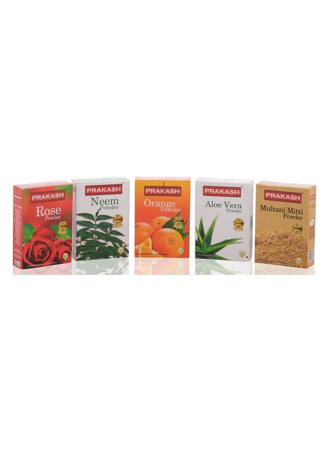 PRAKASH The Face Pack Combo 500Gm(Multani Mitti 100Gm Orange Powder 100Gm Neem Powder 100Gm Rose Powder 100Gm Aloe Vera Powder 100Gm)  - Image 1