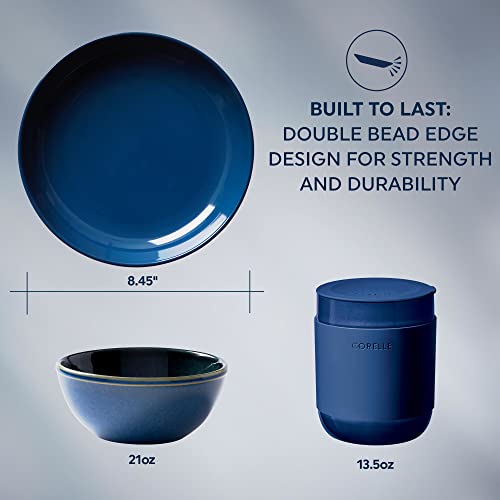 Corelle مجموعة أدوات مائدة من كوريل ستونوير، أطباق وأوعية خزفية يدوية الصنع مع طلاء تفاعلي وصلب، تصميم ريفي عصري لأطباق مستديرة، خدمة لأربعة أشخاص، مجموعة من 16 قطعة، لون كحلي - Image 4