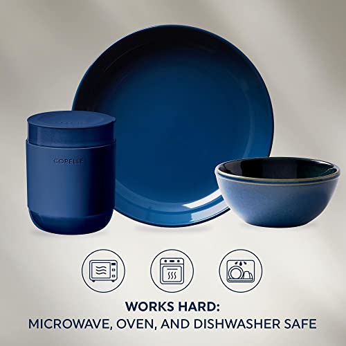 Corelle مجموعة أدوات مائدة من كوريل ستونوير، أطباق وأوعية خزفية يدوية الصنع مع طلاء تفاعلي وصلب، تصميم ريفي عصري لأطباق مستديرة، خدمة لأربعة أشخاص، مجموعة من 16 قطعة، لون كحلي - Image 3