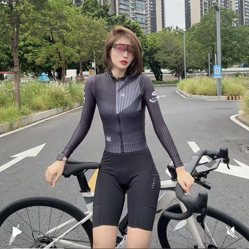 RIDPHANTS Long Sleeve Cycling Jersey Breathable Striped Webbing Trim - Image 1