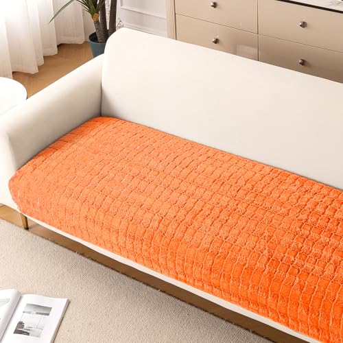 HOKIPO 'Plush Haven' Premium Anti Slip Sofa Cover Mat for 1/2/3 Seater & L Shape Sofa. Make Your Own Sofa Cover Set, Mat Length 90(D) X 120(L) cm, Orange (AR-5033-OR) - Image 1