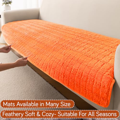 HOKIPO 'Plush Haven' Premium Anti Slip Sofa Cover Mat for 1/2/3 Seater & L Shape Sofa. Make Your Own Sofa Cover Set, Mat Length 90(D) X 120(L) cm, Orange (AR-5033-OR) - Image 3