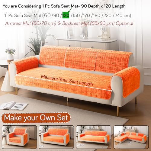 HOKIPO 'Plush Haven' Premium Anti Slip Sofa Cover Mat for 1/2/3 Seater & L Shape Sofa. Make Your Own Sofa Cover Set, Mat Length 90(D) X 120(L) cm, Orange (AR-5033-OR) - Image 4