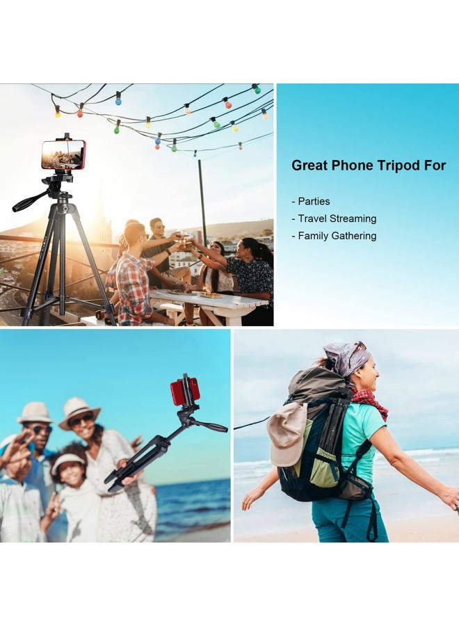 PHOPIK 55" Phone Tripod, Aluminum Extendable Tripod Stand with Shutter, Carrying Bag, Compatible with iPhone/Android/Sport Camera Perfect for Video Recording/Selfies/Live Stream/Vlogging - Image 3