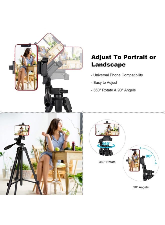 PHOPIK 55" Phone Tripod, Aluminum Extendable Tripod Stand with Shutter, Carrying Bag, Compatible with iPhone/Android/Sport Camera Perfect for Video Recording/Selfies/Live Stream/Vlogging - Image 2
