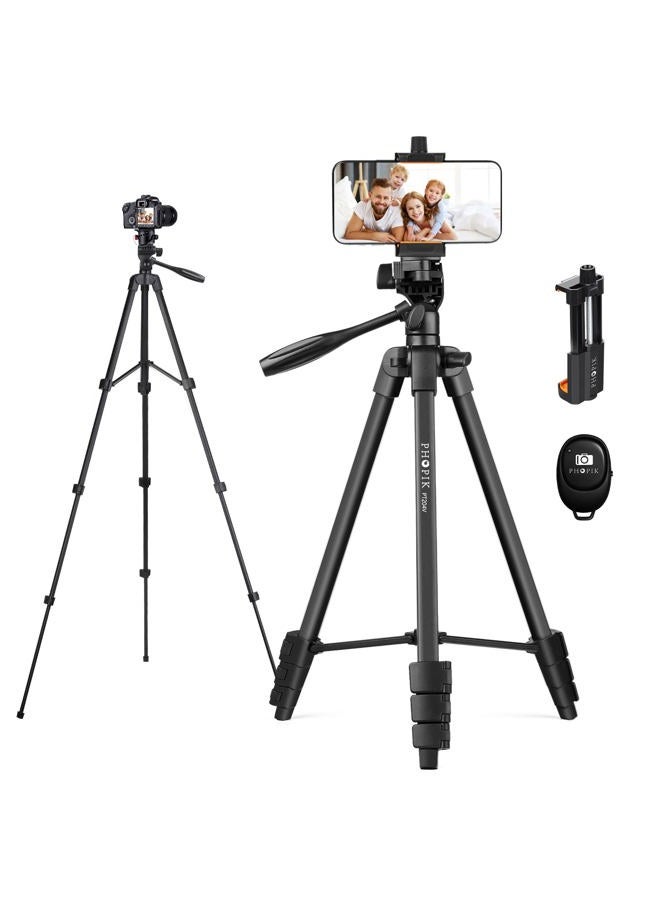 PHOPIK 55" Phone Tripod, Aluminum Extendable Tripod Stand with Shutter, Carrying Bag, Compatible with iPhone/Android/Sport Camera Perfect for Video Recording/Selfies/Live Stream/Vlogging - Image 1