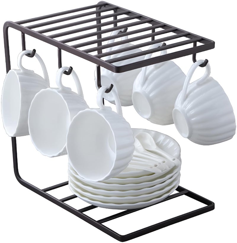 7UYUU Metal Mug Tree Holder Stand for Counter 6 Hooks Coffee Cup Display Hanger Rack Organizer for Kitchen Cabinet - Brown - 9.5 x 9.1In - Image 1