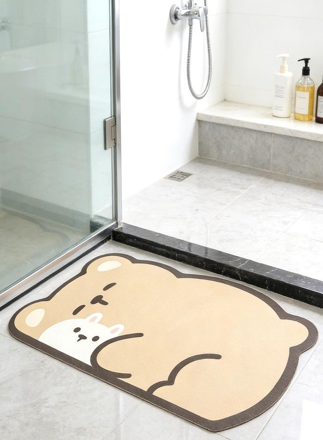 Tyrafry Cute Bath Mat, Quick Dry Non-Slip Bathroom Rug, Super Absorbent Thin Mats for Bathroom Floor in Front of Shower Tub, Easy Clean, Sleepy Bear, Brown, 17"x25" - Image 1