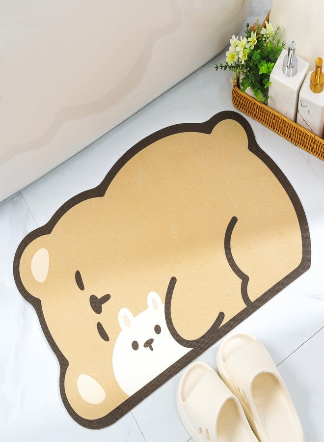 Tyrafry Cute Bath Mat, Quick Dry Non-Slip Bathroom Rug, Super Absorbent Thin Mats for Bathroom Floor in Front of Shower Tub, Easy Clean, Sleepy Bear, Brown, 17"x25" - Image 2