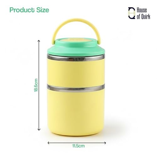 House of Quirk 2 Layer 304 Stainless Steel Round Lunch Box for Office, Portable Multi-Layer Lunch Bucket, Large Capacity Leak-Proof Food Container with Rice Storage (Pink) - Image 4