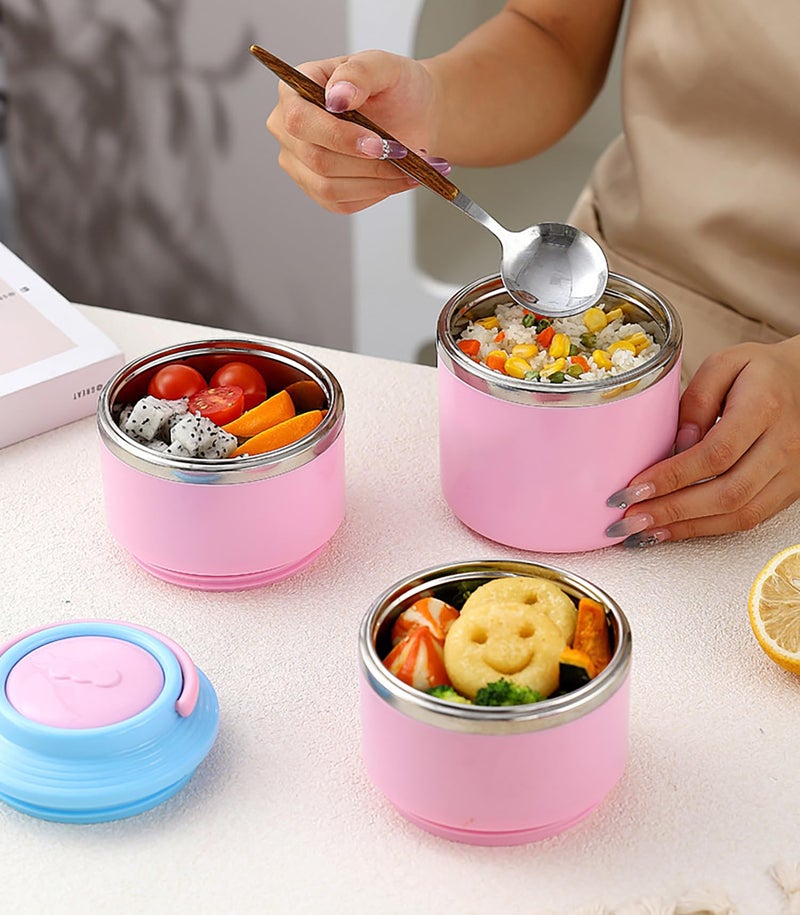 House of Quirk 2 Layer 304 Stainless Steel Round Lunch Box for Office, Portable Multi-Layer Lunch Bucket, Large Capacity Leak-Proof Food Container with Rice Storage (Pink) - Image 5