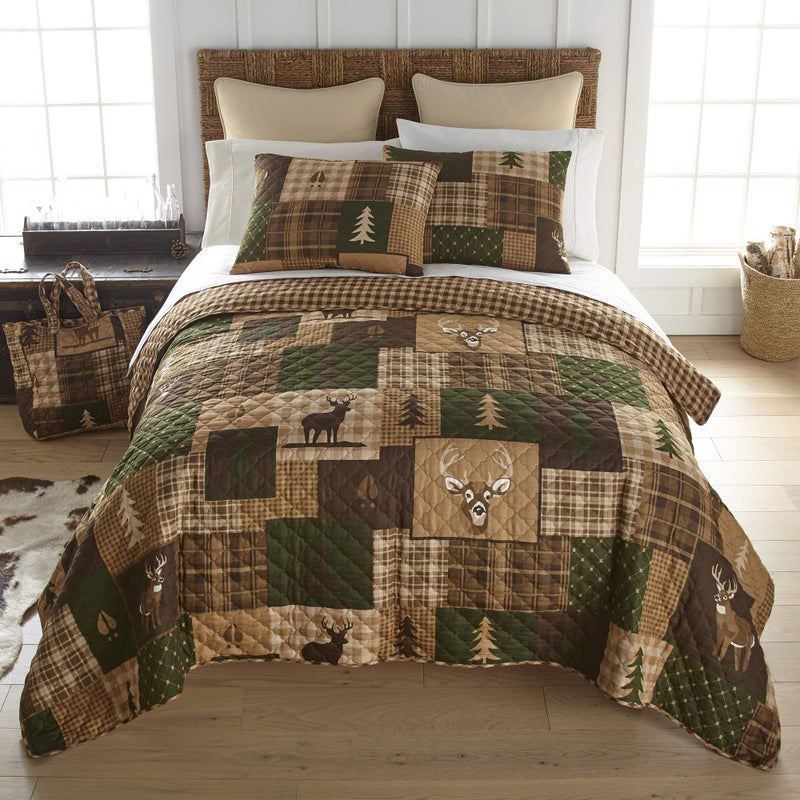 Donna Sharp Full/Queen Bedding Set - 3 Piece - Green Forest Lodge Quilt Set with Full/Queen Quilt and Two Standard Pillow Shams - Fits Queen Size and Full Size Beds - Machine Washable - Image 1