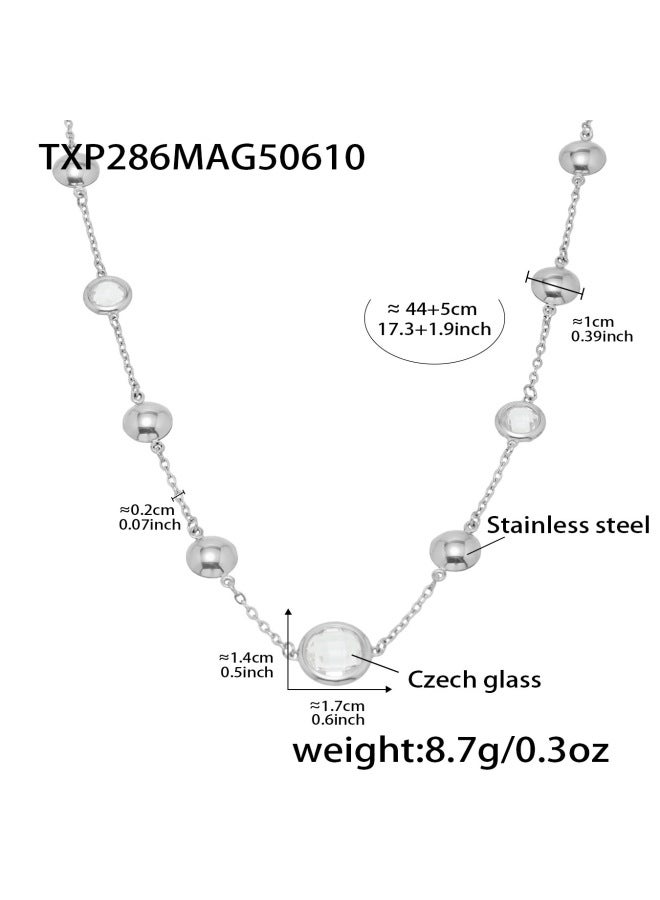 Mystery Super Shiny And Translucent Faceted Glass Necklace Stainless Steel Color-preserving Elegant Elegant Party elry Ready For Women