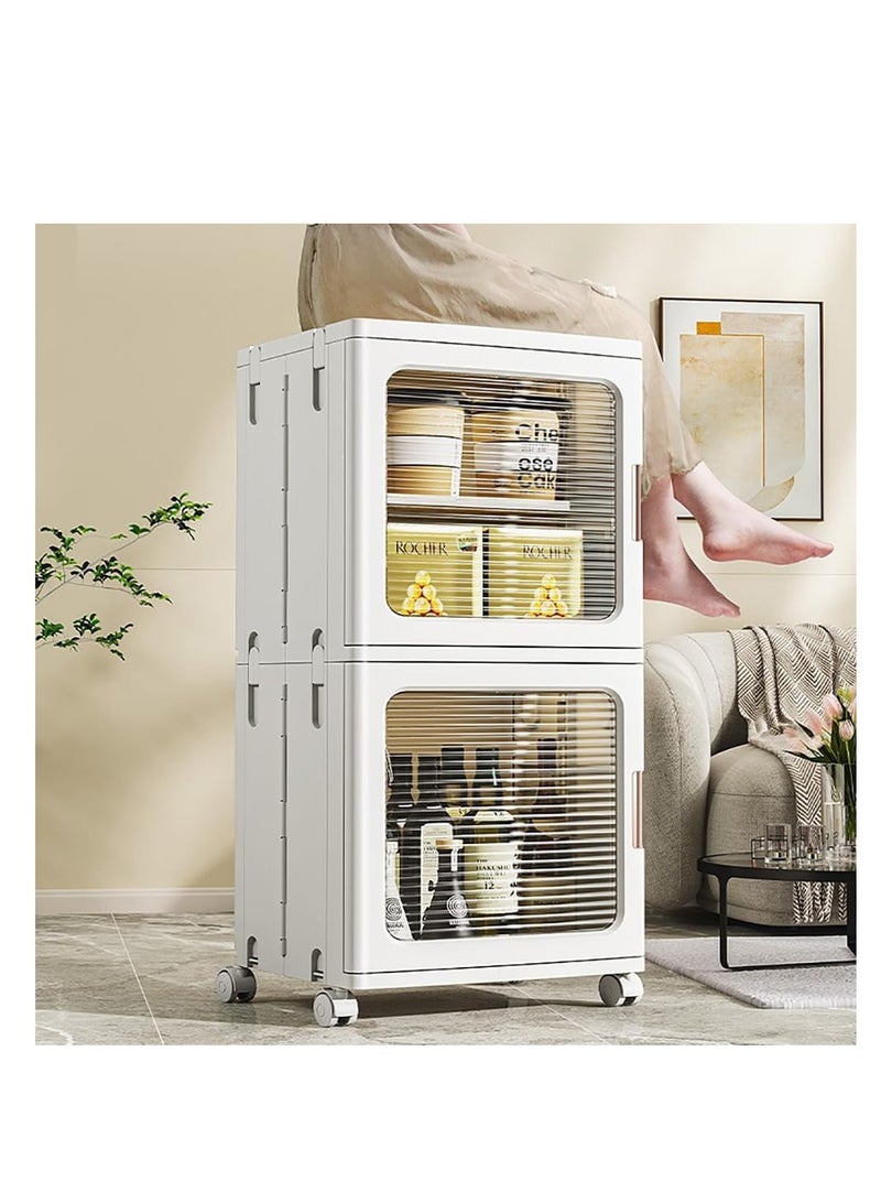 Storage Cabinet Box Bathroom Corner Locker Kitchen Organizer Foldable with Adjustable Shelf and Clear Door for Baby Clothes Toys Snack Shoes Hats and Bags (2 Layer, White)  - Image 4