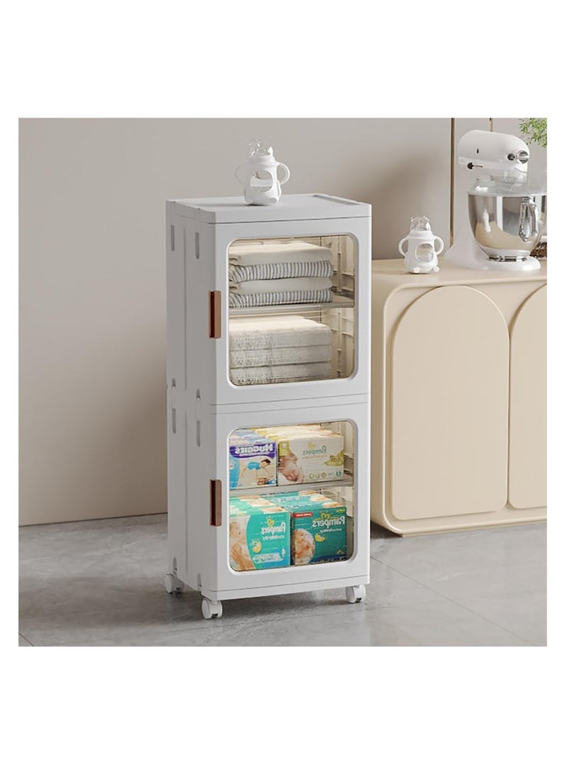 Storage Cabinet Box Bathroom Corner Locker Kitchen Organizer Foldable with Adjustable Shelf and Clear Door for Baby Clothes Toys Snack Shoes Hats and Bags (2 Layer, White)  - Image 3