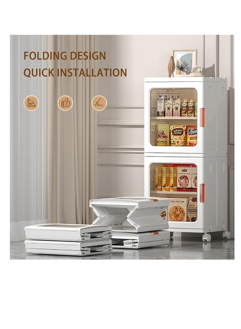 Storage Cabinet Box Bathroom Corner Locker Kitchen Organizer Foldable with Adjustable Shelf and Clear Door for Baby Clothes Toys Snack Shoes Hats and Bags (2 Layer, White)  - Image 5