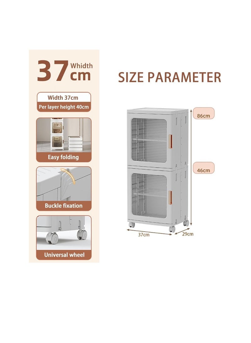 Storage Cabinet Box Bathroom Corner Locker Kitchen Organizer Foldable with Adjustable Shelf and Clear Door for Baby Clothes Toys Snack Shoes Hats and Bags (2 Layer, White)  - Image 2