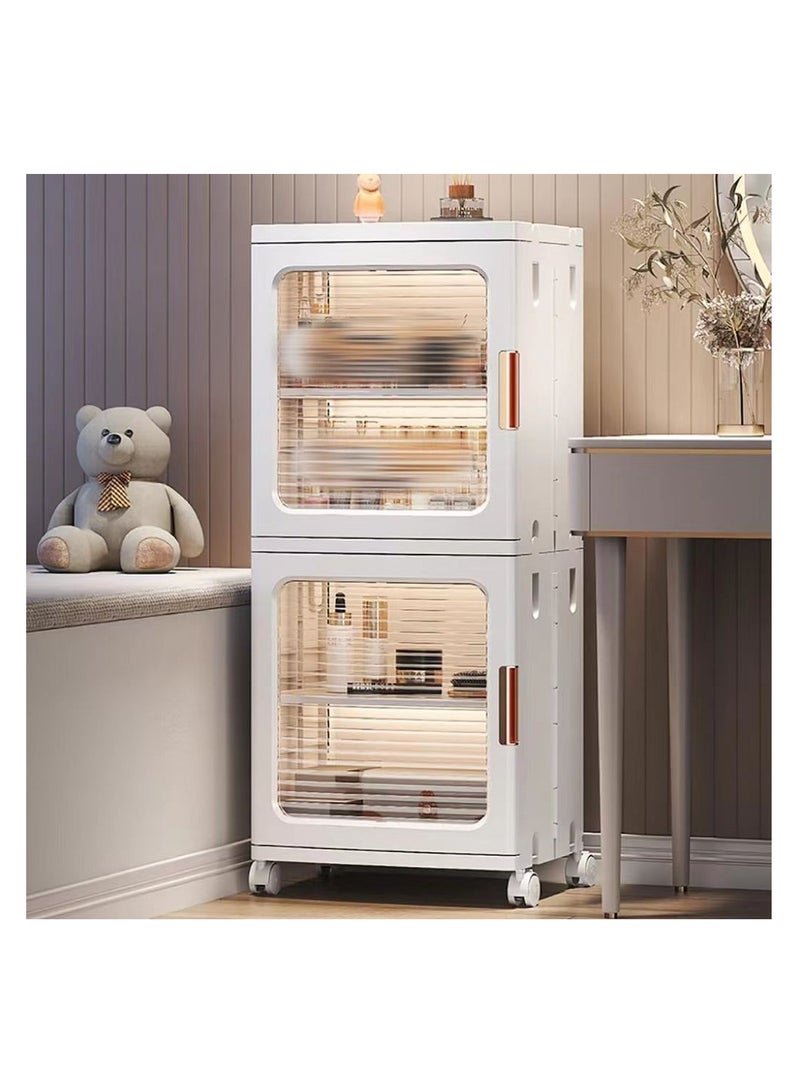 Storage Cabinet Box Bathroom Corner Locker Kitchen Organizer Foldable with Adjustable Shelf and Clear Door for Baby Clothes Toys Snack Shoes Hats and Bags (2 Layer, White)  - Image 1