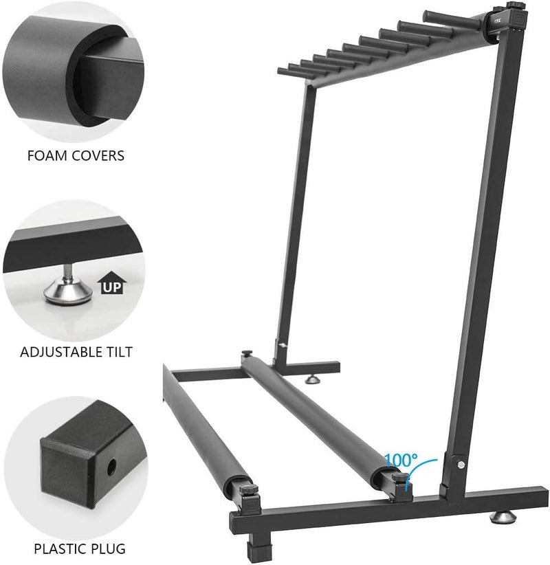 Morimoe Guitar Bass Stand for Multiple Guitars Display Foldable Rack (9-Space) - Image 4