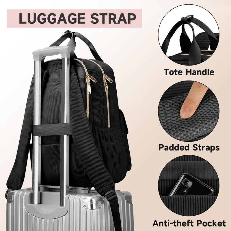 MATEIN 15.6 Inch Laptop Backpack for Women, Computer Bag with USB Charging Port, Flight Approved Lightweight Travel Notebook Casual College Daypack for Work Nurse Teacher Gift, Black - Image 4