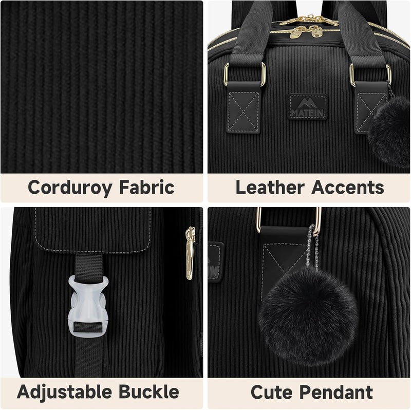 MATEIN 15.6 Inch Laptop Backpack for Women, Computer Bag with USB Charging Port, Flight Approved Lightweight Travel Notebook Casual College Daypack for Work Nurse Teacher Gift, Black - Image 5