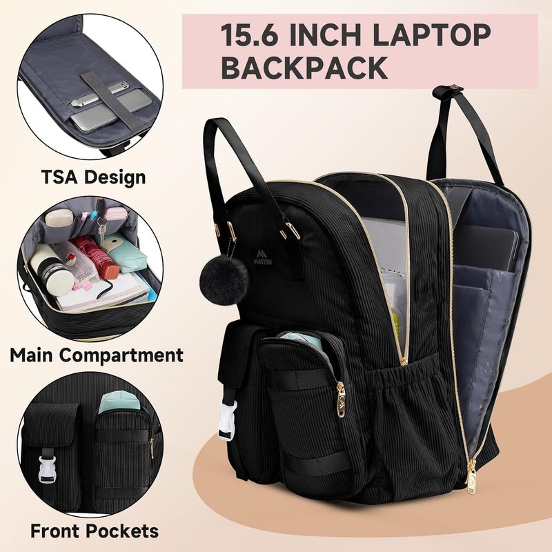 MATEIN 15.6 Inch Laptop Backpack for Women, Computer Bag with USB Charging Port, Flight Approved Lightweight Travel Notebook Casual College Daypack for Work Nurse Teacher Gift, Black - Image 2