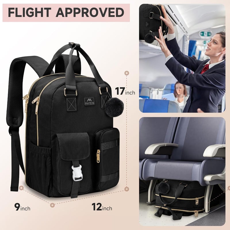 MATEIN 15.6 Inch Laptop Backpack for Women, Computer Bag with USB Charging Port, Flight Approved Lightweight Travel Notebook Casual College Daypack for Work Nurse Teacher Gift, Black - Image 3