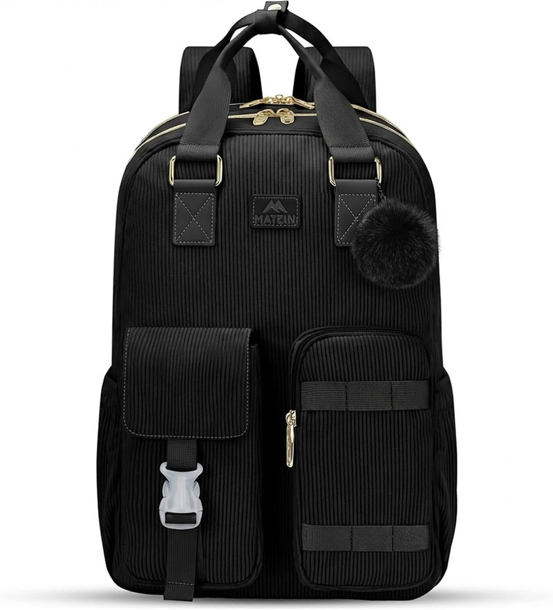 MATEIN 15.6 Inch Laptop Backpack for Women, Computer Bag with USB Charging Port, Flight Approved Lightweight Travel Notebook Casual College Daypack for Work Nurse Teacher Gift, Black - Image 1