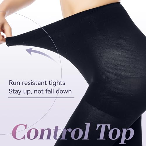 MANZI 2 Pairs Run Resistant Control Top Panty Hose Opaque Tights, Medium, Navy blue - Image 4