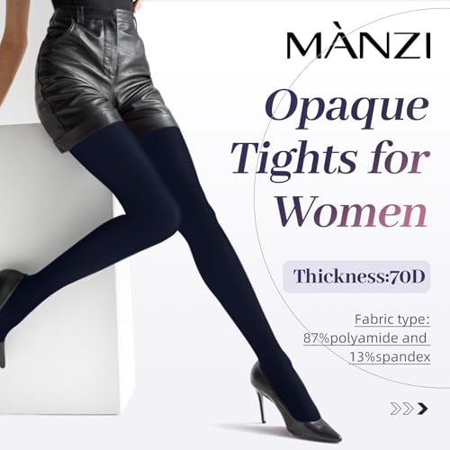 MANZI 2 Pairs Run Resistant Control Top Panty Hose Opaque Tights, Medium, Navy blue - Image 5