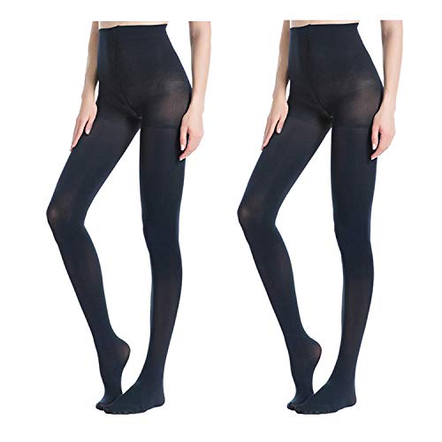 MANZI 2 Pairs Run Resistant Control Top Panty Hose Opaque Tights, Medium, Navy blue - Image 1