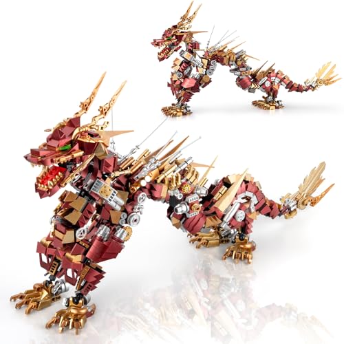 HIGH GODO Dragon Building Blocks Sets for Adults Red Mechanical Dragon Animal Building Model Collectible Display Toys Cool Toys Gifts for Fans Teens 14 1596 Pieces - Image 1