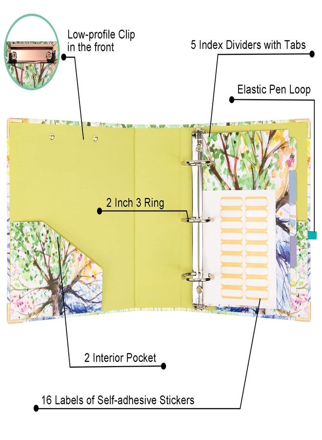 EYROZILL 2 Inch Mini 3 Ring Binder for 5.5" x 8.5" Paper with 5-Tab Dividers EYROZILL Cute Mini Binder for School/Office Supplies and Home, Season Tree - Image 4