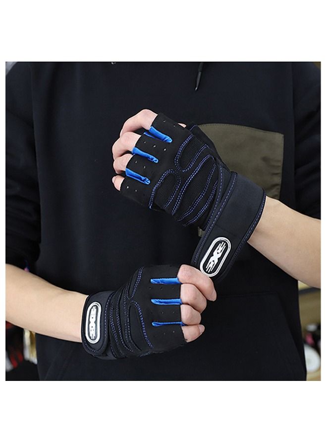 Men's Lifting Half Finger Gloves, Palm Protection Gloves, Men's Fitness Equipment, Anti-Slip Wrist Ventilated Gloves for Outdoor Gym Riding Weight Lifting(Dark Blue) - Image 5