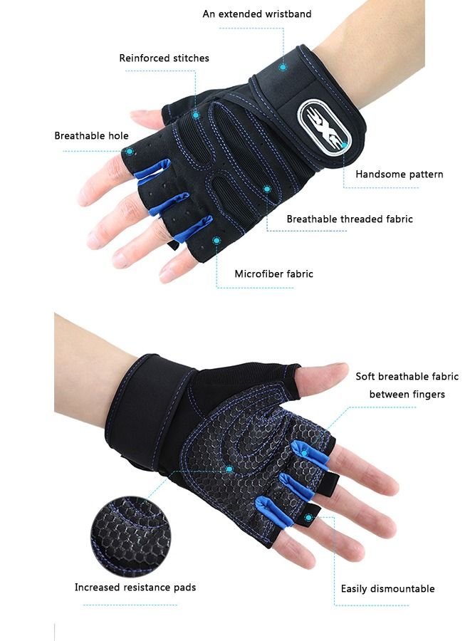 Men's Lifting Half Finger Gloves, Palm Protection Gloves, Men's Fitness Equipment, Anti-Slip Wrist Ventilated Gloves for Outdoor Gym Riding Weight Lifting(Dark Blue) - Image 3