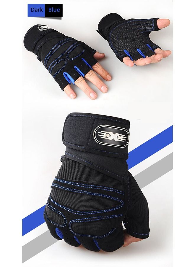 Men's Lifting Half Finger Gloves, Palm Protection Gloves, Men's Fitness Equipment, Anti-Slip Wrist Ventilated Gloves for Outdoor Gym Riding Weight Lifting(Dark Blue) - Image 4