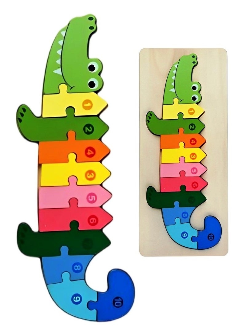 ألغاز خشبية ثلاثية الأبعاد مصممة للإدراك الحسي للأطفال، أدوات دعم التعليم المبكر للآباء والمعلمين، ألوان وأنماط جذابة، صممت لتنمية المهارات الحركية من مونتيسوري، هدايا رائعة للأطفال (شكل تمساح) - Image 1