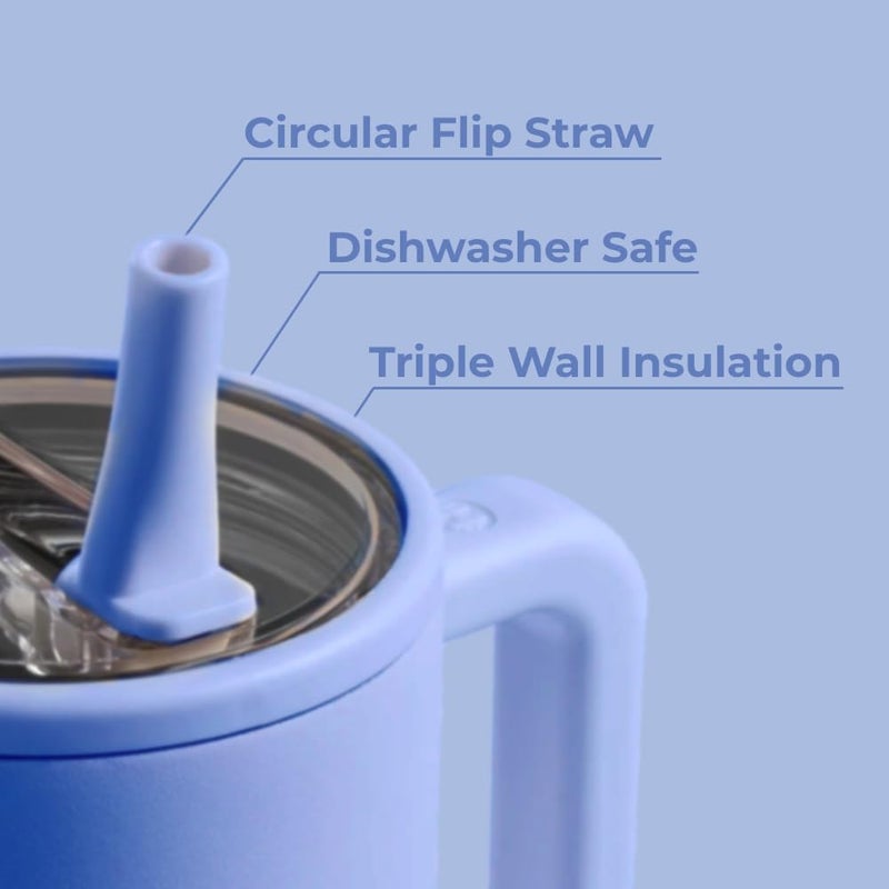 HydroJug هيدروجوج ترافيلر - زجاجة ماء سعة 40 أونصة مع مقبض وقشة قابلة للطي - تناسب حاملة الأكواب، كوب مقاوم للتسرب - مصنوع من الفولاذ المقاوم للصدأ وقاعدة مطاطية قابلة لإعادة الاستخدام - هدايا للنساء والرجال، أزرق فاتح - Image 3