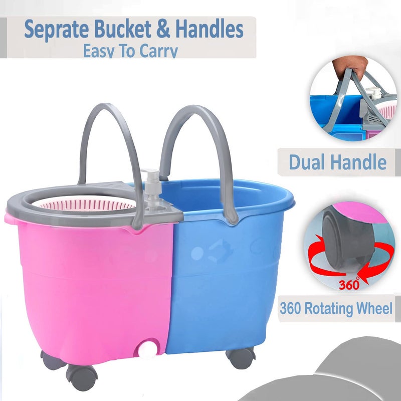 V-MOP VMOP Premium Jumbo Double Bucket Double Color Mop with 4 Wheel Trolley Spin MopMagicFloor4 6 Months Warranty on Rod Set - Image 3