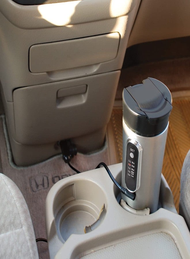 RoadPro RP0719 12-Volt 15oz. Premium Heated Travel Mug, Silver, Black - Image 4