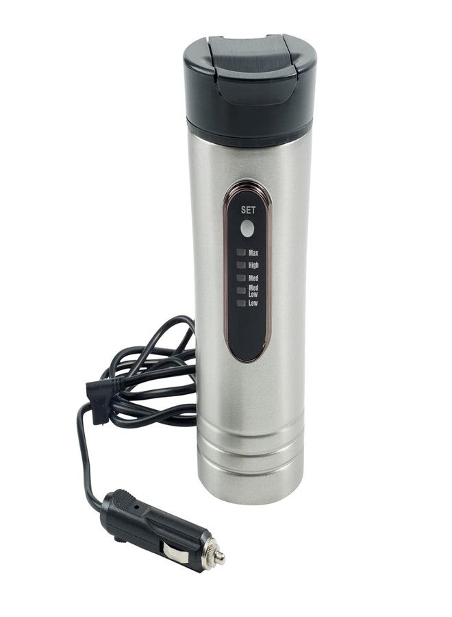 RoadPro RP0719 12-Volt 15oz. Premium Heated Travel Mug, Silver, Black - Image 2