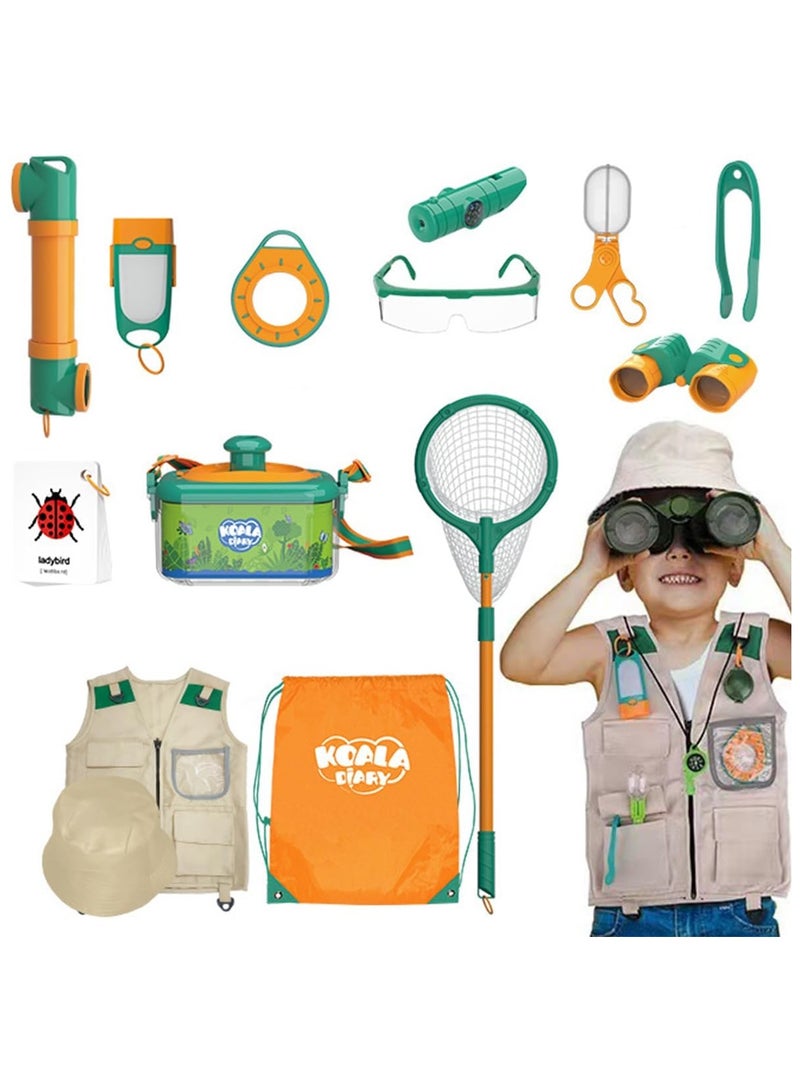 Kids Explorer Kit, Bug Catching Kit with Butterfly Net, Insect Catcher, Binoculars, Vest, Hat, Goggles, Magnifier & Flashlight, Outdoor Exploration Toys Gift for Boys Girls 3-12 Years Old  - Image 1