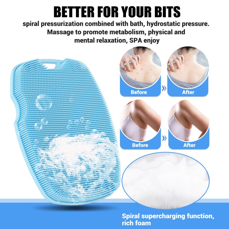 Canroom Silicone Body Scrubber - Anti Zinc Infused-Highly Elastic Bristles Exfoliating Body Scrubber for Shower Body,Cellulite Reduction,Blood Circulation - Azure - Image 4