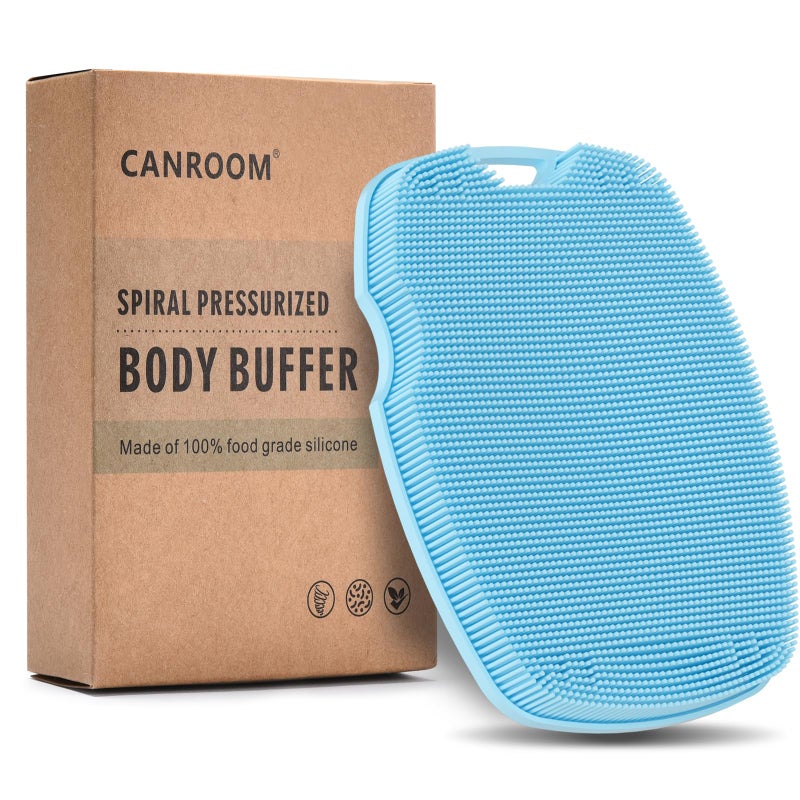 Canroom Silicone Body Scrubber - Anti Zinc Infused-Highly Elastic Bristles Exfoliating Body Scrubber for Shower Body,Cellulite Reduction,Blood Circulation - Azure - Image 1