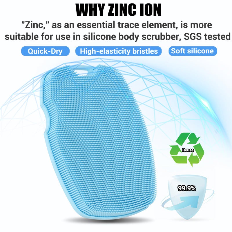 Canroom Silicone Body Scrubber - Anti Zinc Infused-Highly Elastic Bristles Exfoliating Body Scrubber for Shower Body,Cellulite Reduction,Blood Circulation - Azure - Image 3